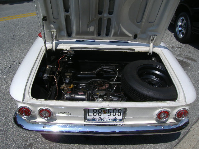 One of the rare rear-engine vehicles Detroit put out, here's the powerplant of a 1963 Chevy Corvair.